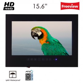 Souria 15.6 inch HD Black Bathroom Frameless IP66 Waterpoof LED TV (ATSC/DVB-T T2) USB Ports Mini Televisions