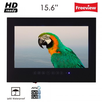 Souria 15.6 inch HD Black Bathroom Frameless IP66 Waterpoof LED TV (ATSC/DVB-T T2) USB Ports Mini Televisions