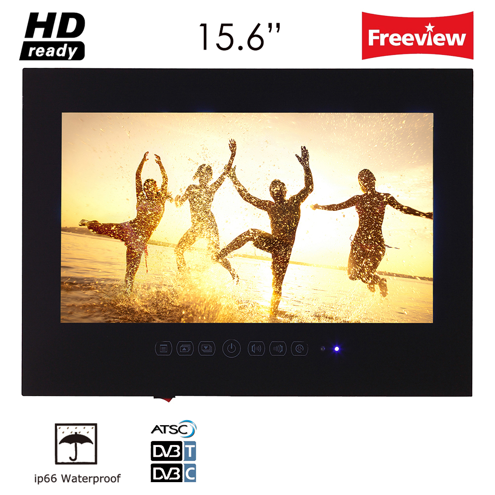 15.6 inch IP66 Bathroom LED TV Waterproof Wall Mount Water-Resistant LED TV for SPA (Black/White)