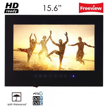15.6 inch IP66 Bathroom LED TV Waterproof Wall Mount Water-Resistant LED TV for SPA (Black/White)