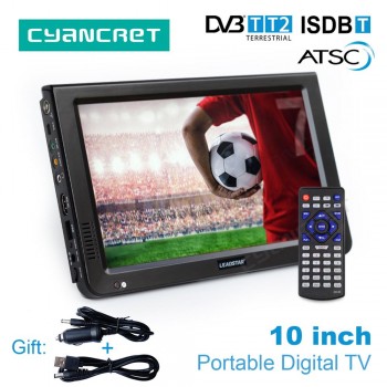 LEADSTAR 10 inch HD Portable TV DVB-T2 ATSC ISDB-T tdt Digital and Analog mini small Car Television Support USB SD Card MP4 AC3