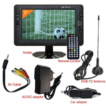9inch Portable Car TV Television DVB-T2 digital Car TV Receiver AV USB MP3 MP4 TV Program Recording