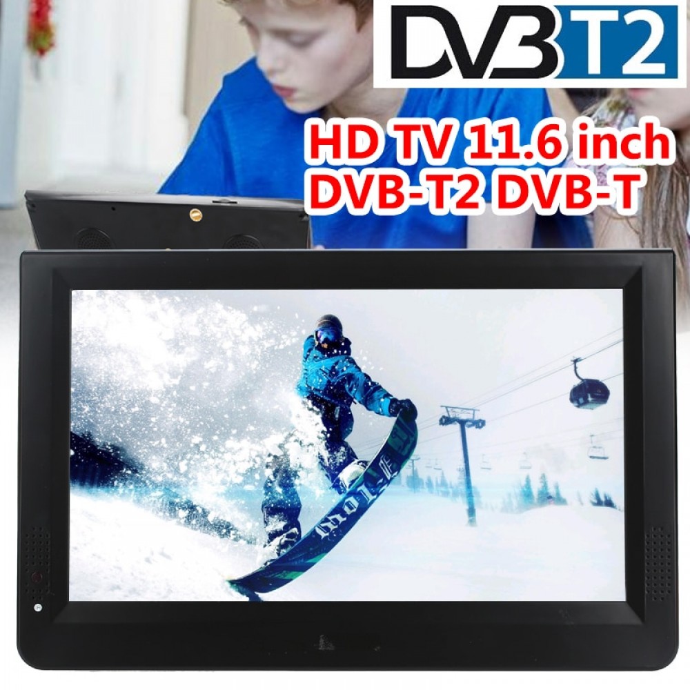 11.6 Inch Portable DVB-T2 TV Digital Analog HD TV Color TFT-LED Support TF Card W/Remote Control Universal Media Player