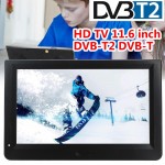 11.6 Inch Portable DVB-T2 TV Digital Analog HD TV Color TFT-LED Support TF Card W/Remote Control Universal Media Player