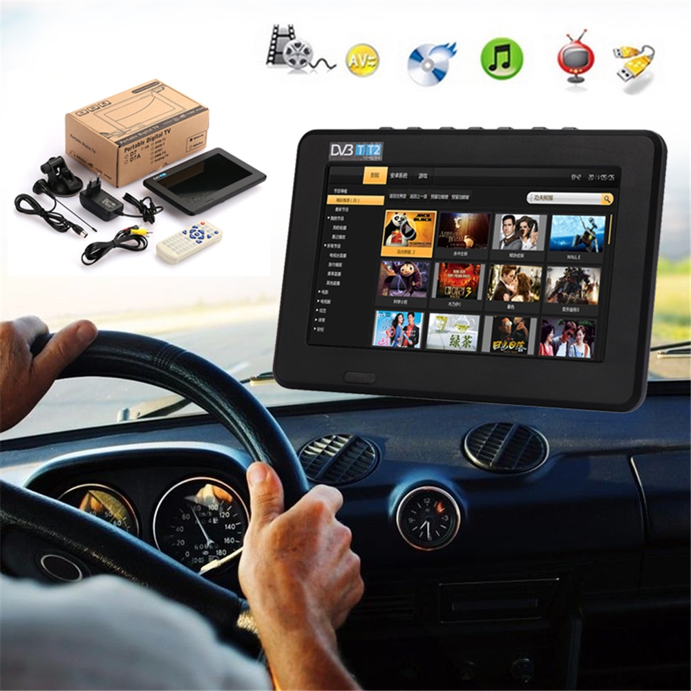 Cewaal 7 inch 16:9 TFT-LED Digital TV Rechargeable Car TV Portable Universal With Remote Control Outdoor Television Player