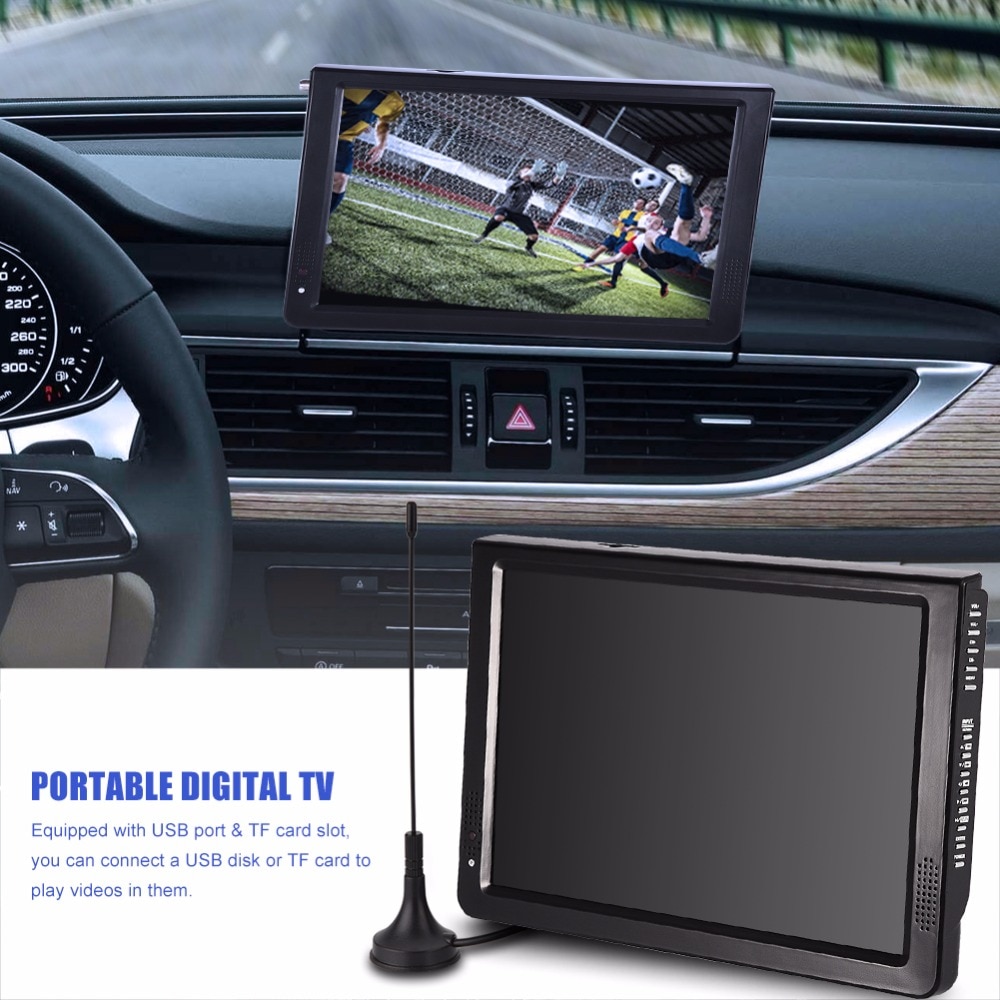 12 inch Dual Speak Portable TV 110V-240V ATSC 16:9 Digital Car TV 1080P HD Video Player Built-in 1500Mah Batteries Free Shipping