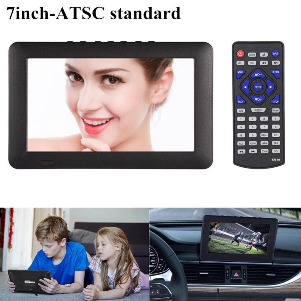 Portable 7 inch TV 110V-240V ATSC 16:9 Digital Television TV Support TF USB Ports LED 1080P HD