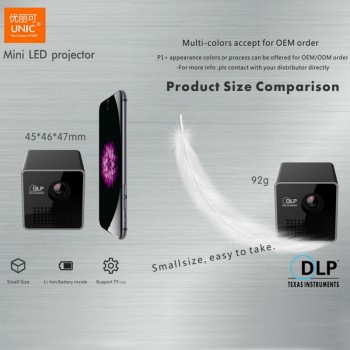 UNIC P1+Wifi Mini Projector Wifi Built-in Battery with TF slot 3.5mm Earphone Home Theater Cinema Pico Portable video beamer