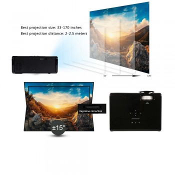 Video Projector 2200 Lumens 4Inch Mini LED Projector Home Theater 20000 Hour LED Video Projector support 1080P home theater 5.1