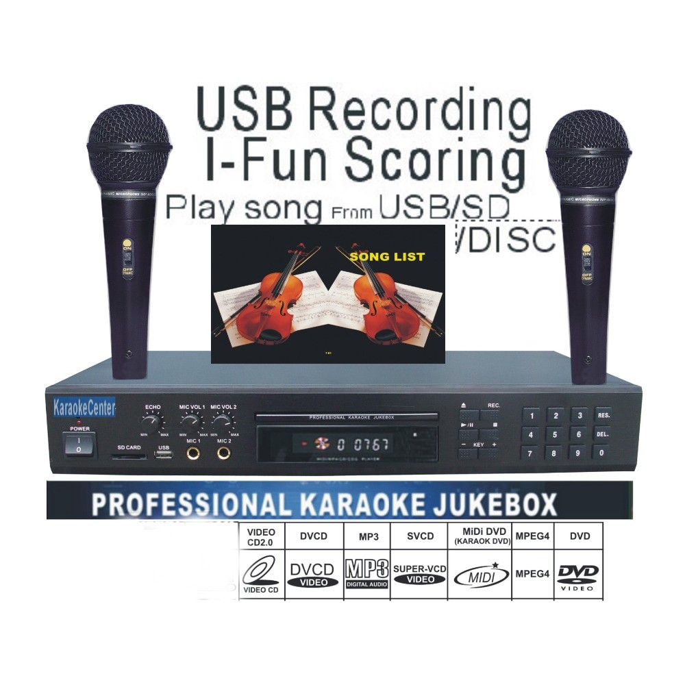MIDI /DVD Karaoke Player/Recorder system with songs DVD/DviX/VCD ,Play song from USB /SD card/Disc