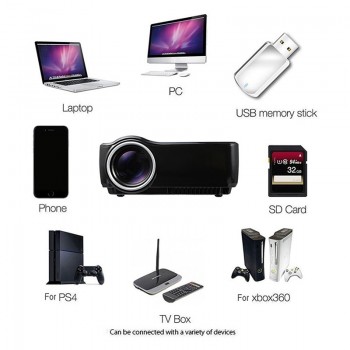 GP70 LCD Portable LED Projector 1080P Full HD 1200 Lumen HDMI USB VGA TV AV Port Optional Bluetooth Wireless WIFI Beamer