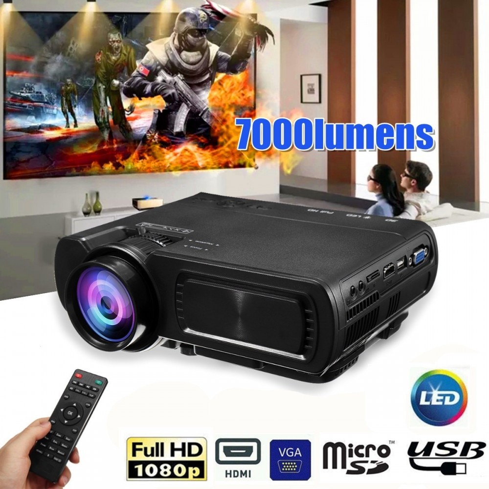 7000LM HD 1080P T5 LCD projector  Beamer USB VGA HDMI AV TF For Home Theatre Movie