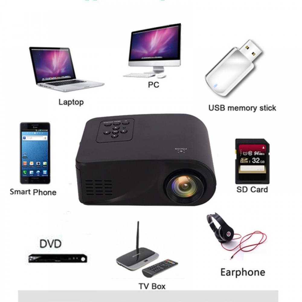 Mini Household HD Miniature Projector  3D Home theater Portable Cell phone projector High quality focusing lens 1080P HD TOP