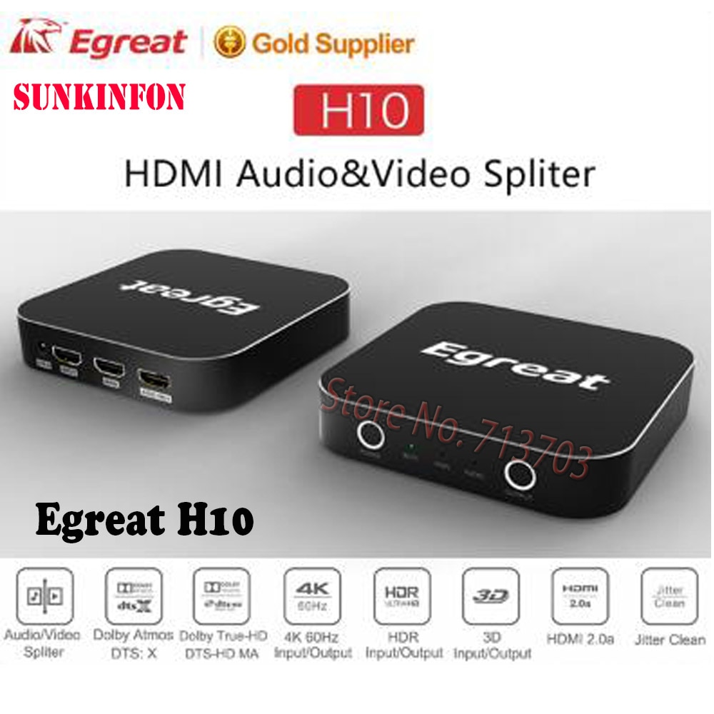 2018 New Arrival Egreat H10 4K Uitra-HD UHD Video Audio Splitter Support HDMI2.0 HDR Dolby True HD DTS DTS-HD MASTER Dolby Atmos