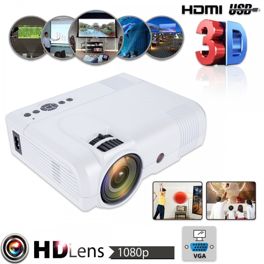 3D 1080P Mini Projector Full HD L8 3000 lumens LED Cinema Video Digital HD Home Theater Projector with AV Cable Power Cable