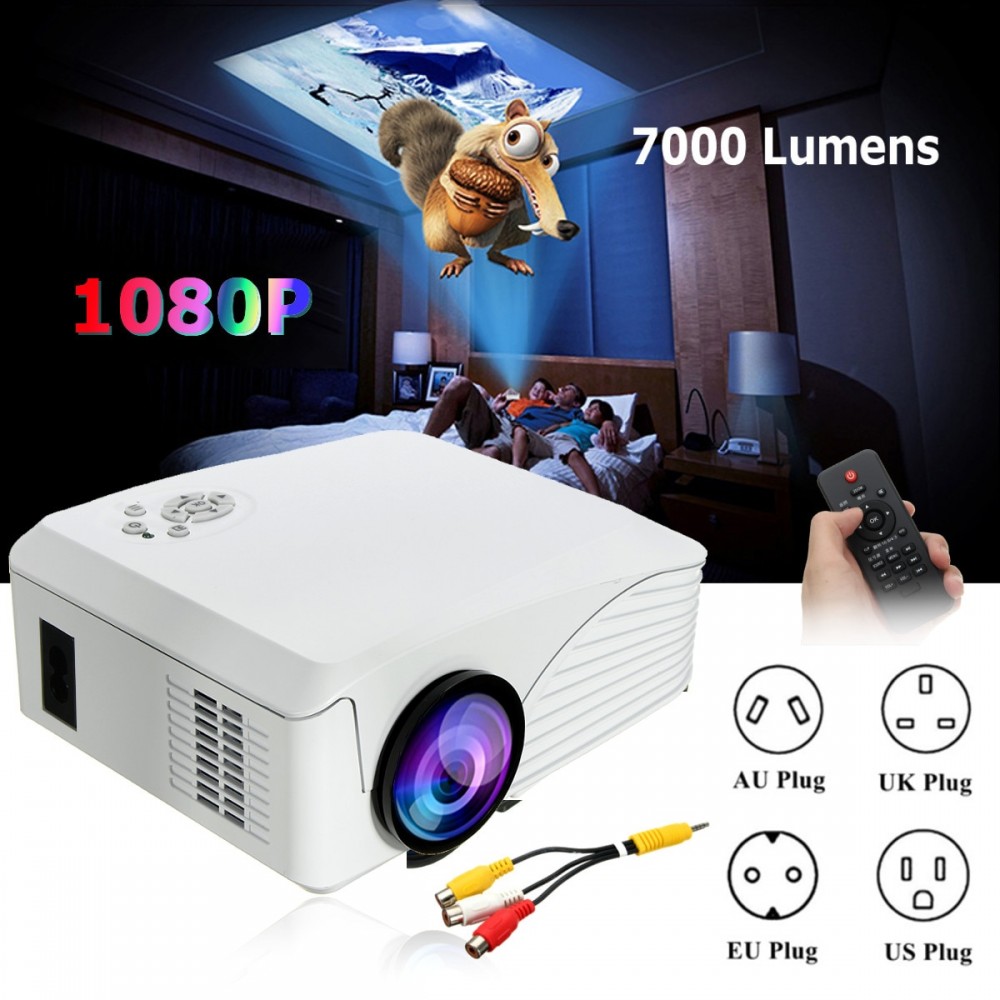 Portable 7000 Lumens HD 1080P 3D Multimedia Projector LED Home Theater  USB With US Plug