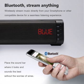 OKEPOO Bluetooth TV Soundbar 29.5 2.0 Channel Audio Stereo 40 Watts Optical RCA 3D Surround Home Theatre System Wall Mount