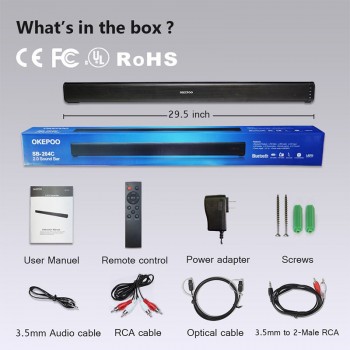 OKEPOO Bluetooth TV Soundbar 29.5 2.0 Channel Audio Stereo 40 Watts Optical RCA 3D Surround Home Theatre System Wall Mount