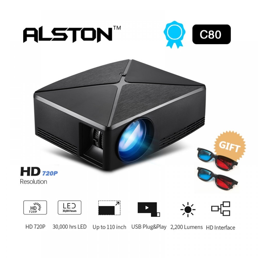 ALSTON HD MINI Projector C80 1280x720 Video  Android WIFI Proyector (Optional C80 UP. Android 6 Beamer, WIFI, Bluetooth)