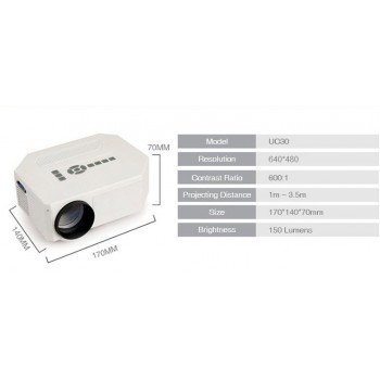 UNIC UC30 HD mini LED projector / Native 640X480 / Support HDMI / Three Glasses lenses/ 150 lumens With Remote Controller