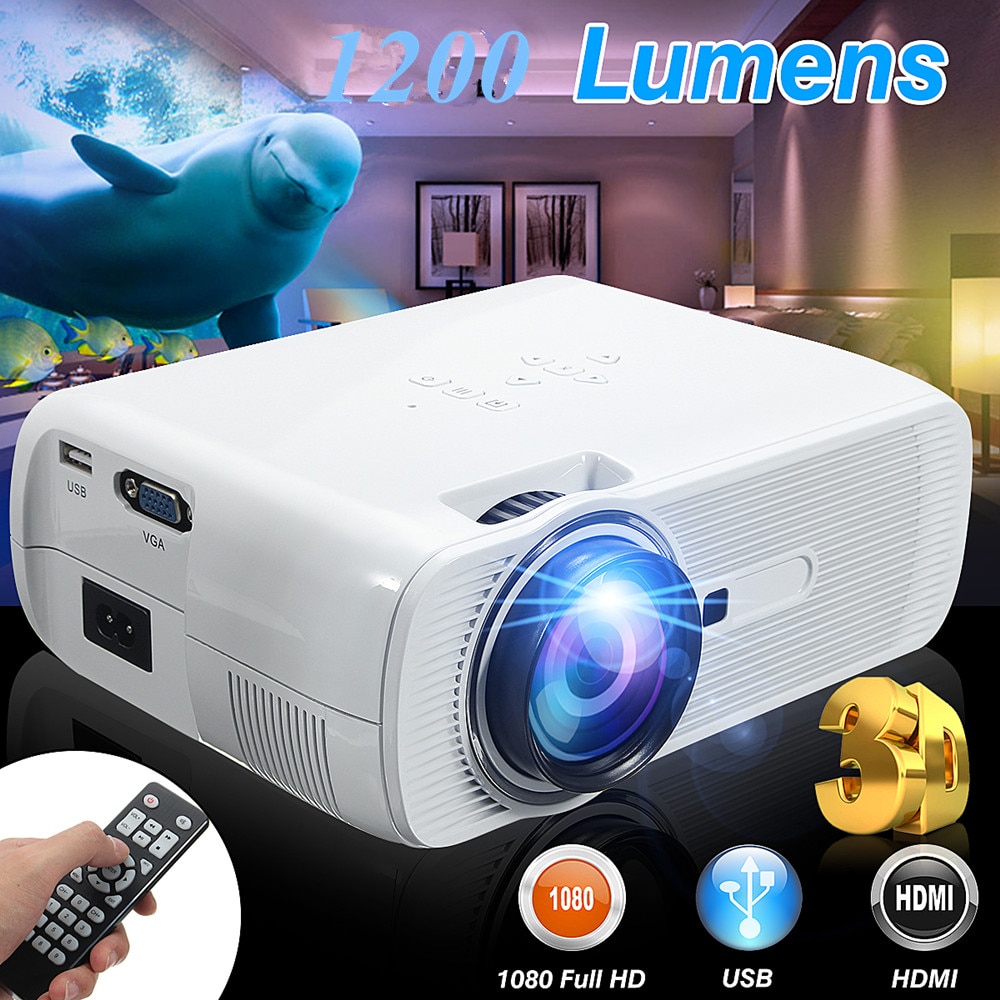 1200 Lumens Mini Full HD LED Projector 3D Portable Home Theater Cinema LED HDMI USB AV/VGA Multimedia