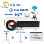 LED96+ wifi  LED Android 3D Projector 5500 lumens Video Full HDMI USB 1080p Video Multi screen Home theater projector bt96