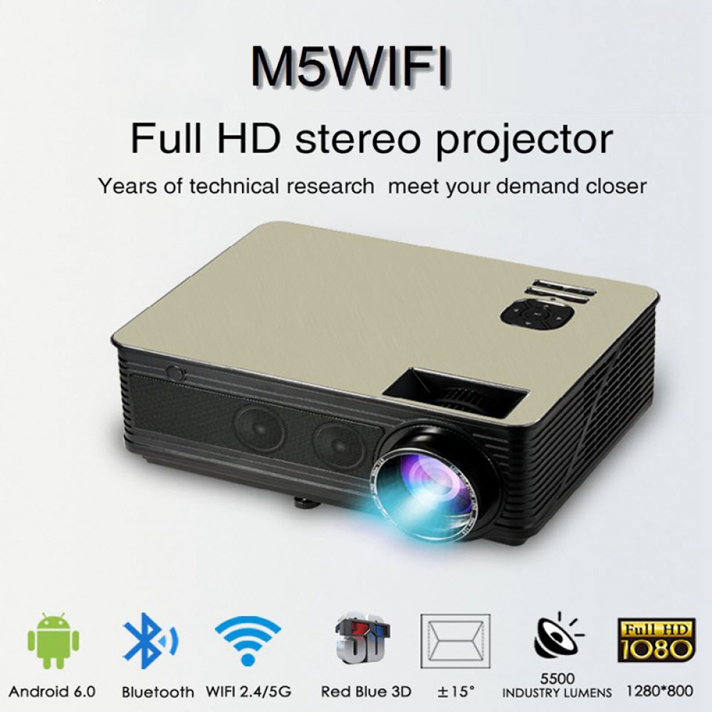 M5WIFI Android6.0 Projector HD 3D projector 5500 Lumen WiFi Bluetooth Wireless Sync Display Proyector Vs bt96 led96