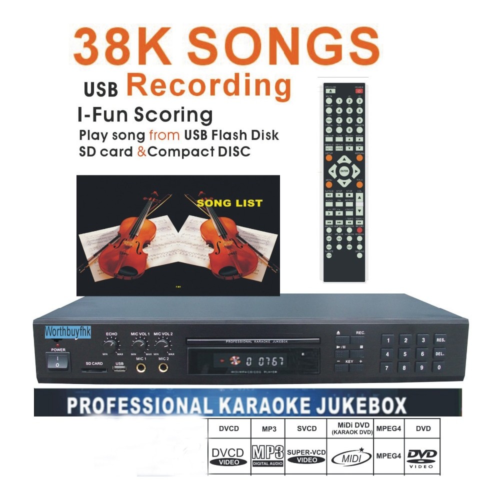 Factory Wholesale Karaoke Player/Recorder with 40k songs,Built-in 2 Mic Echo/DVD Device/USB /SD card Reader