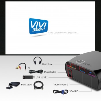 VIVIBRIGHT Android 6.0.1 LED Projector GP100 UP. 1280x800 Resolution 3200 Lumens Built-in WIFI Bluetooth, DLAN Miracast Airplay