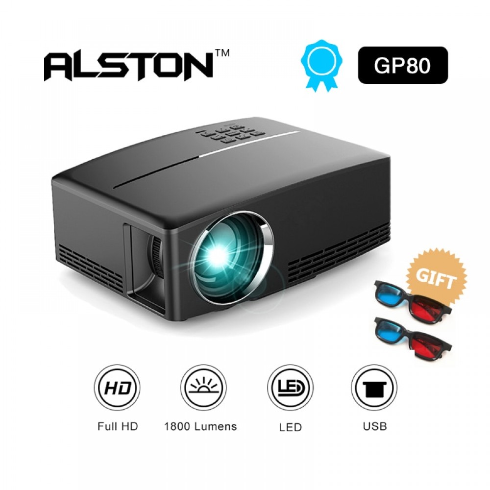 ALSTON  1800 Lumens 4K HD Projector LED Video Proyector GP80 Portable Smart Projectors (Optional GP80UP Android 6.01 OS ,WiFi)