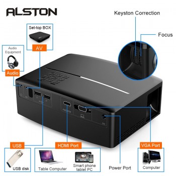 ALSTON  1800 Lumens 4K HD Projector LED Video Proyector GP80 Portable Smart Projectors (Optional GP80UP Android 6.01 OS ,WiFi)