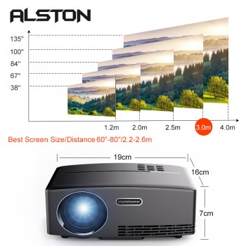 ALSTON  1800 Lumens 4K HD Projector LED Video Proyector GP80 Portable Smart Projectors (Optional GP80UP Android 6.01 OS ,WiFi)