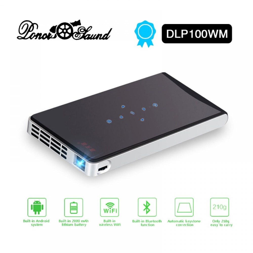 DLP 100WM MINI Projector Android Beamer Built-in WIFI Bluetooth, 2000mAH Battery HDMI Support 1080P, Portable Theater
