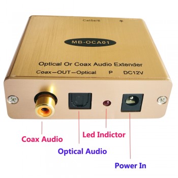 4KV Surge Protection Digital Audio Extender Over CAT5/CAT6 Cable With Optical + Coax SPDIF Inputs and Output