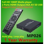 Full HD 1080P HDD Media Player Supports 2Ports HDMI+VGA+CVBS output,SD/MMC/USB Host AVI DivX MKV DVD MP3 Player