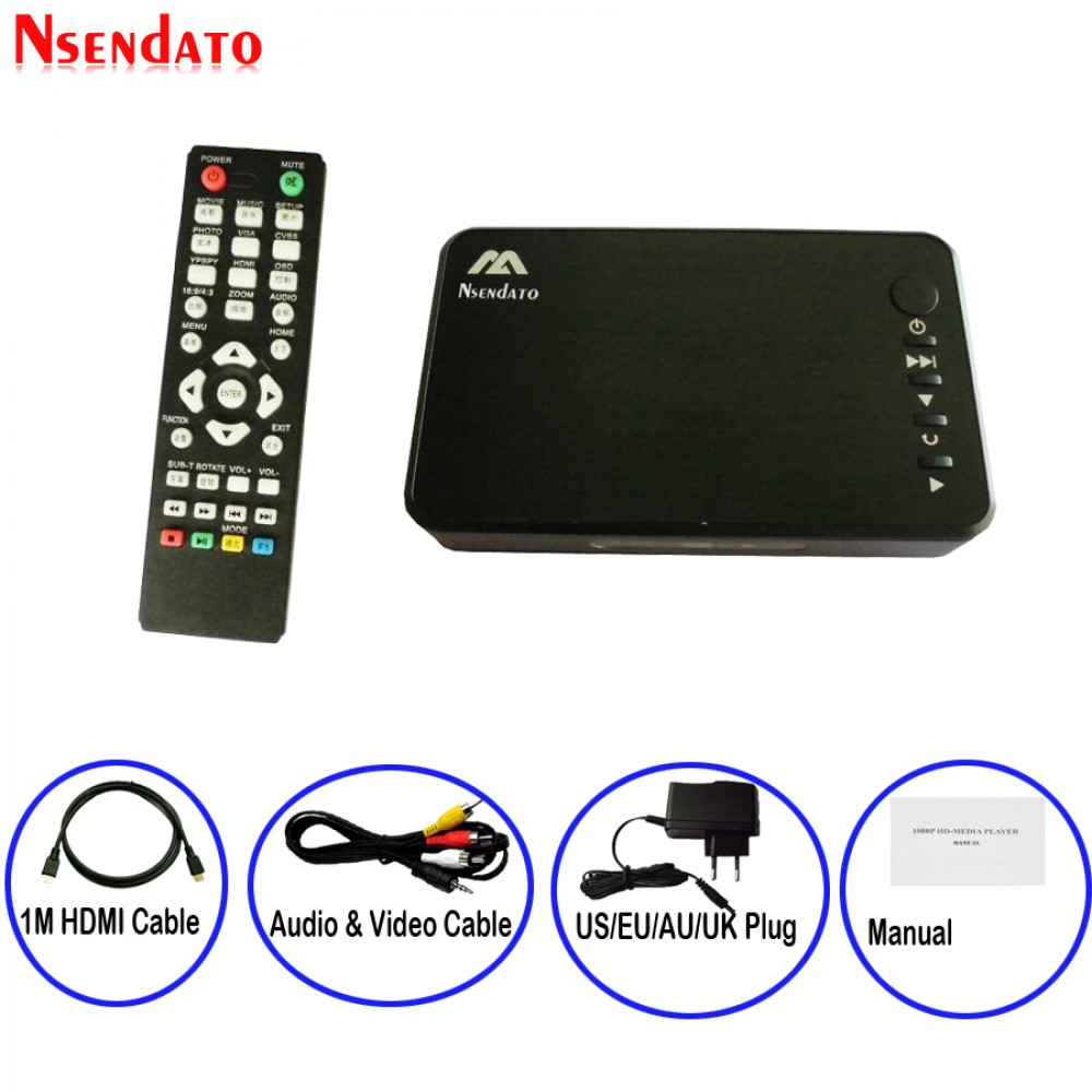 Mini Full HD Media multimedia Player Autoplay 1080P USB External HDD SD U Disk Media Player With HDMI Cable VGA AV FOR MKV RMVB