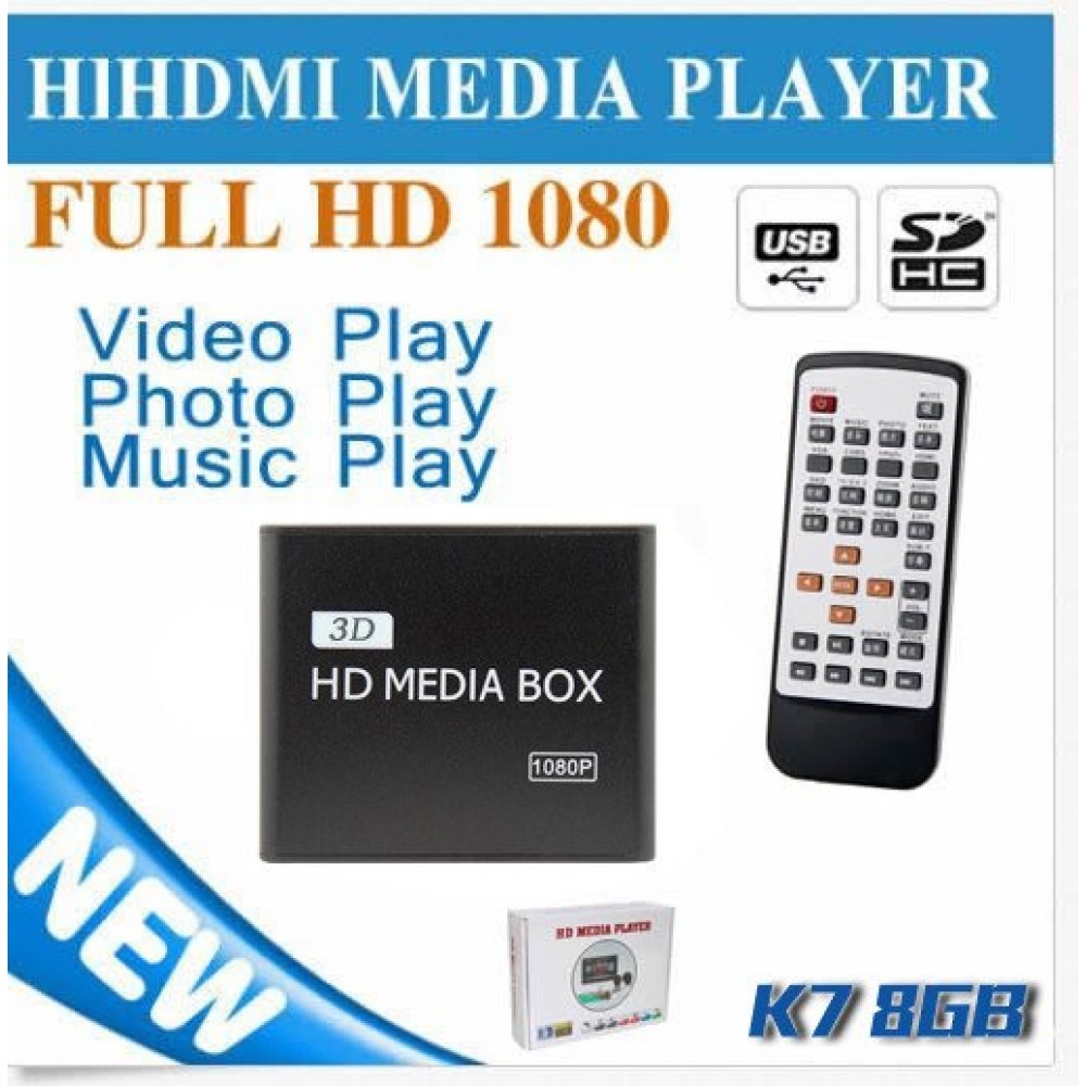 K7 8G Full HD 1080P Media Player Center MultiMedia Video Player with HDMI VGA AV USB SD/MMC Port Remote Control Surpport mkv