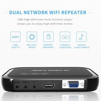 Full HD 1080P Multi-function 3D Media Player With 01 Remote Control HDMI VGA Multiple Modes HD Media Center Wi-Fi Repeater