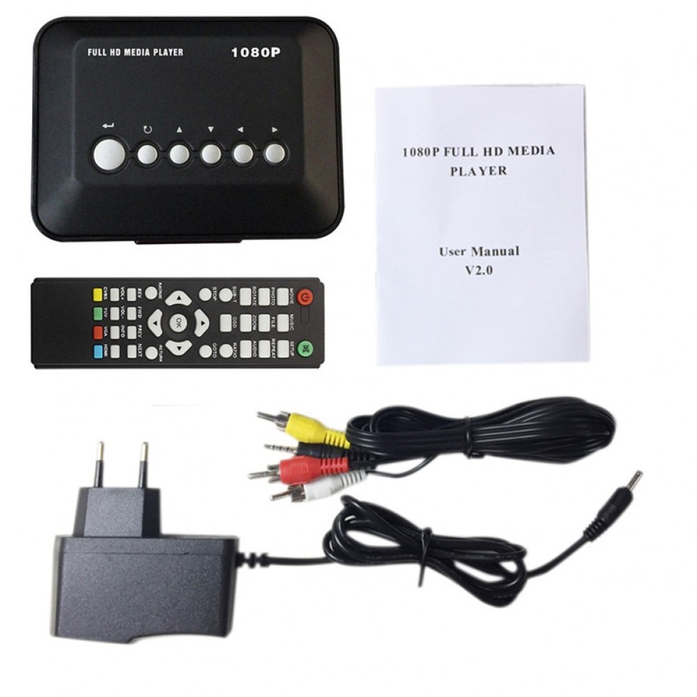 HD 1080P USB Hard Drive Upscaling Multi Media Player MKV AVI RMVB New EU/UK Plug Support SD Memory Card/U Disk AV Cable #40NT14