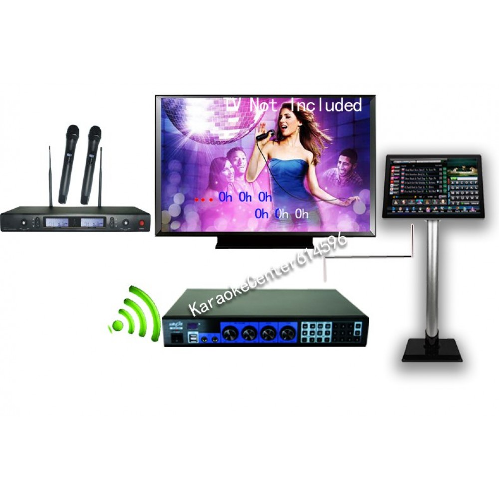 Karaoke Jukebox HDMI Karaoke Machine Player System 3TB + 2 UHF wireless cordless microphones+19touch screen