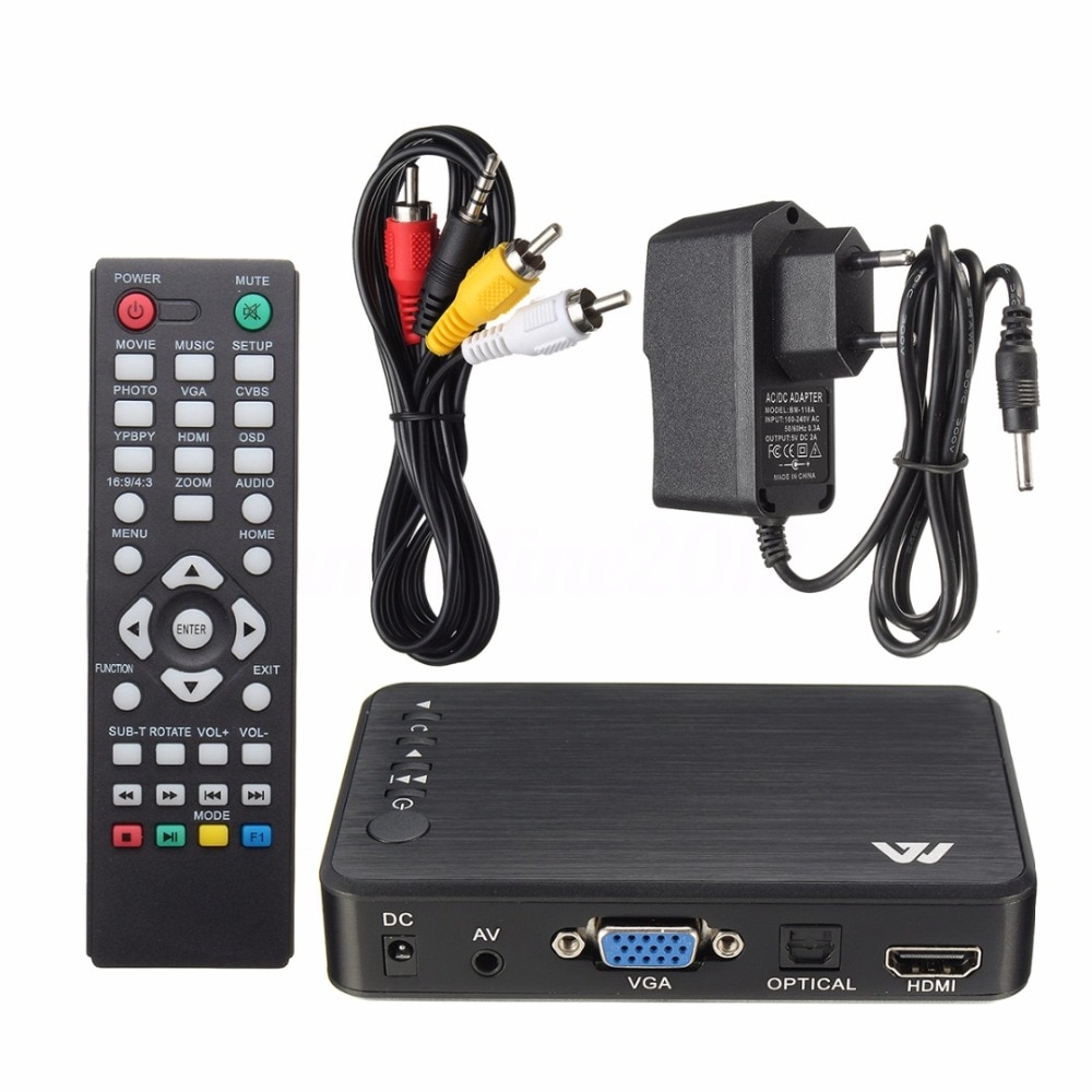Mini 1080P EU Plug HD Multimedia Player 5V/2A High Quality HDMI Multimedia TV BOX 3 Outputs HDMI/VGA/AV USB SD Card