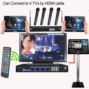 Bar Karaoke System with songs Wireless Touch Screen/Tablet+wired TouchScreen+4 UHF wireless Microphones,HDMI connect to 4TVs
