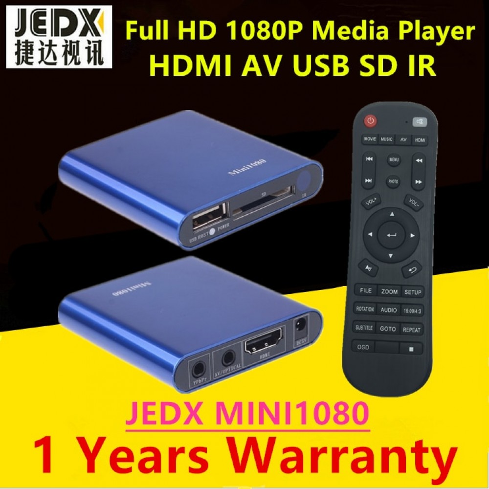 JEDX mini HDMI Media Player 1080P Full HD TV Video multimedia player box support MKV/RM-SD/USB/SDHC/MMC HDD-HDMI