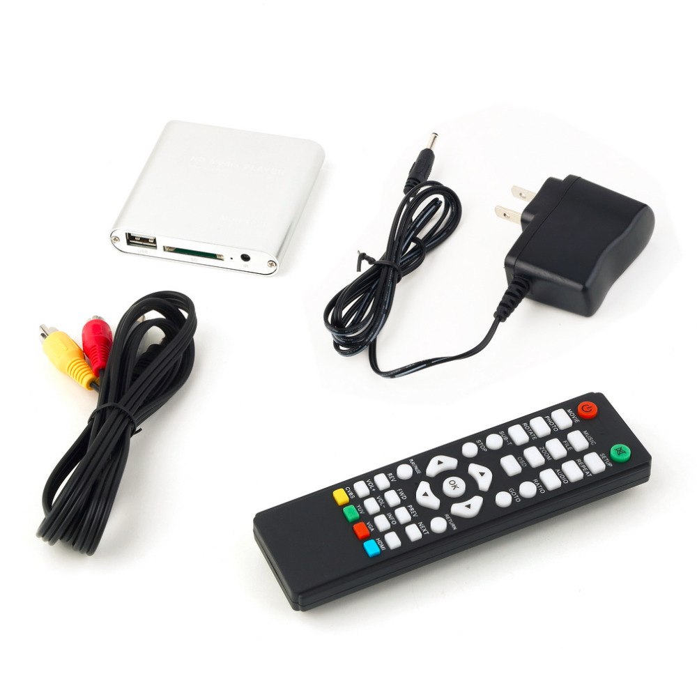 High Quality 1set 1080P Mini Media Player MKV/H.264/RMVB Full HD with HOST Card Reader Silver/ Blue/ Black Free Shipping