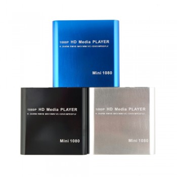 High Quality 1set 1080P Mini Media Player MKV/H.264/RMVB Full HD with HOST Card Reader Silver/ Blue/ Black Free Shipping
