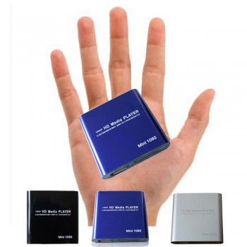 High Quality 1set 1080P Mini Media Player MKV/H.264/RMVB Full HD with HOST Card Reader Silver/ Blue/ Black Free Shipping