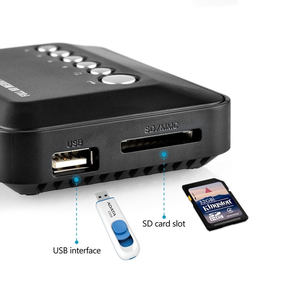 JEDX Car 3D Full HD Media player 1080P Mini Multi-Media Player w/Remote Control HDMI W/USB/SD Video Player With Car adapter
