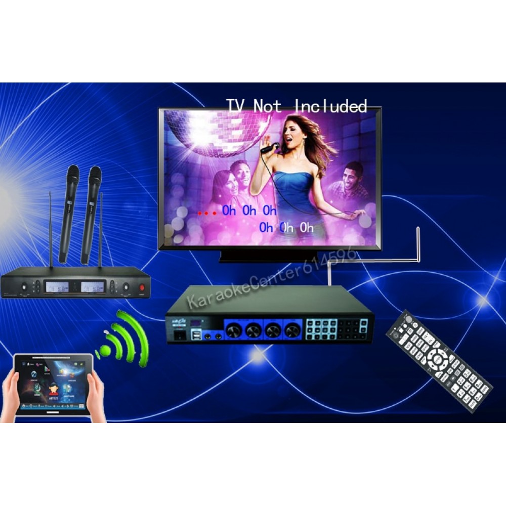 KaraokeCenter 5TB Karaoke System+10Wireless Touch Screen/Tablet + 2UHF wireless Microphones system MTV/KTV karaoke songs ,HDMI