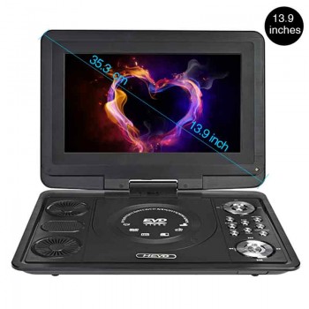 TRANSCTEGO DVD Player Portable Car TV 13.9 Inch Big players LCD Screen For Game FM DVD VCD CD MP3 MP4 with Gamepad TV Antenna
