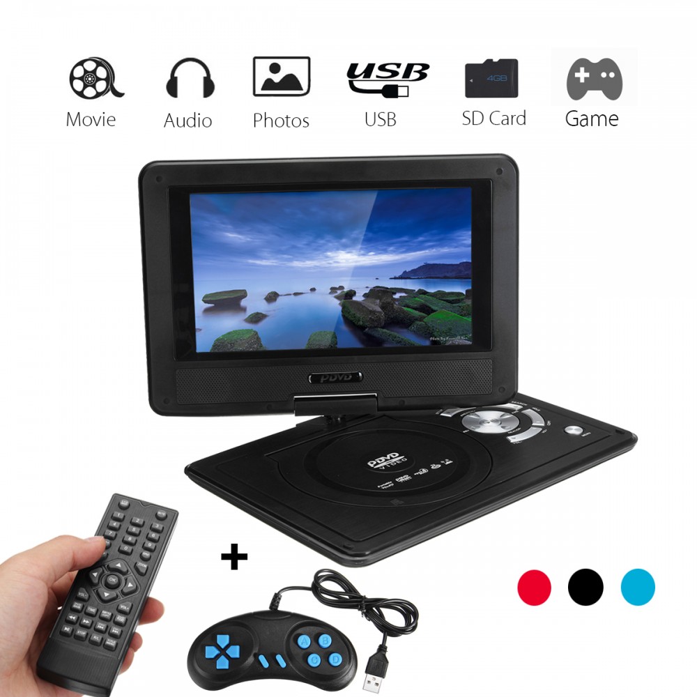 9.8 Inch Portable Rechargeable Car DVD Player Game Video Control 270 Degree Screen With Game FM Radio TV AV Monitor Card Reader